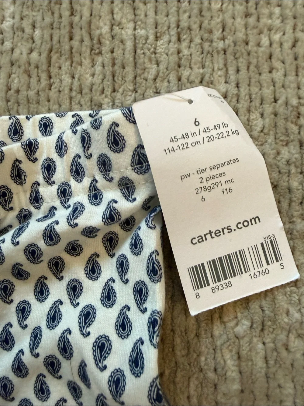 Carter’s Girls Boho Paisley Top & Leggings Set NWT Size 6